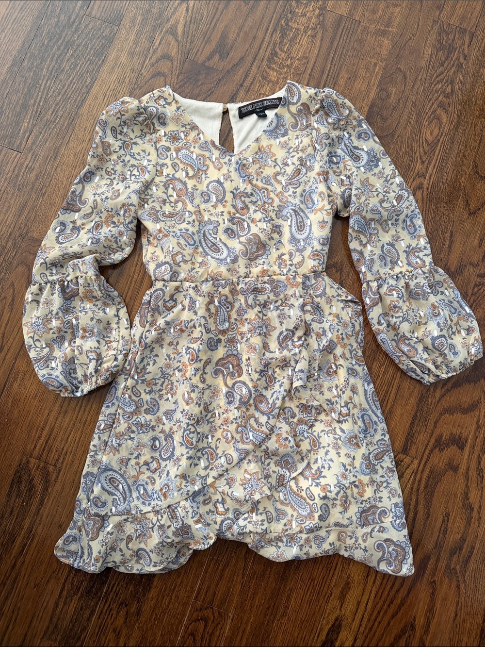 Paisley Print Long-Sleeve Kids Dress - Cream